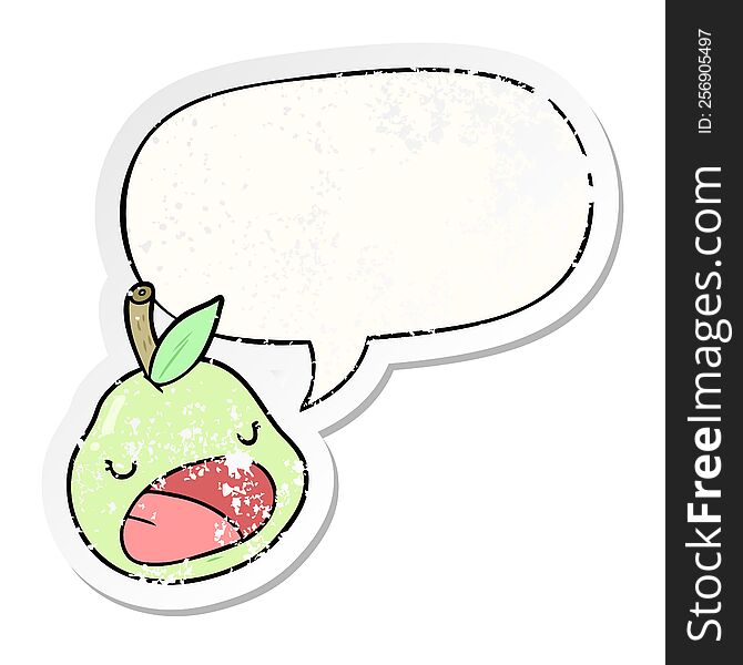 Cute Cartoon Pear And Speech Bubble Distressed Sticker