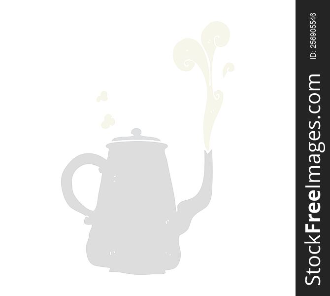 Flat Color Illustration Of A Cartoon Steaming  Coffee Pot