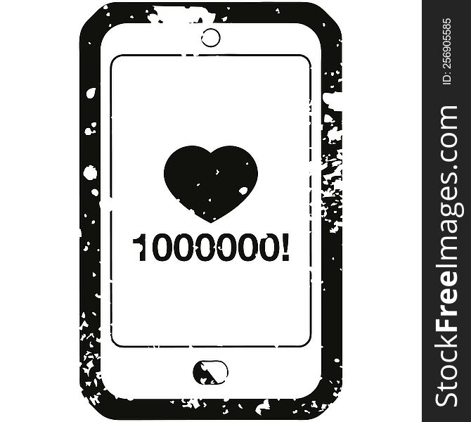 Distressed effect mobile phone showing 1000000 likes graphic icon