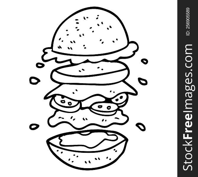 line drawing cartoon huge burger