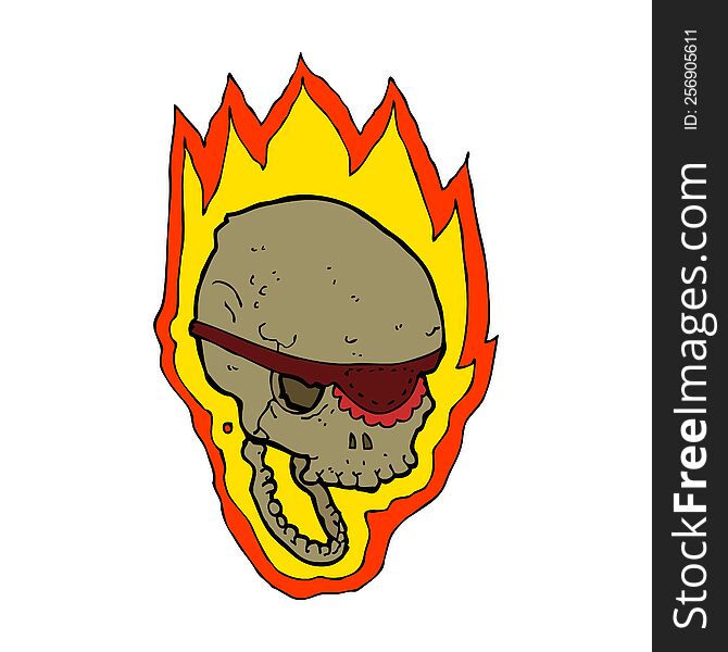 Cartoon Flaming Pirate Skull