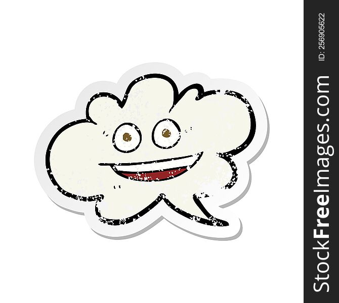 Retro Distressed Sticker Of A Cartoon Cloud Speech Bubble With Face