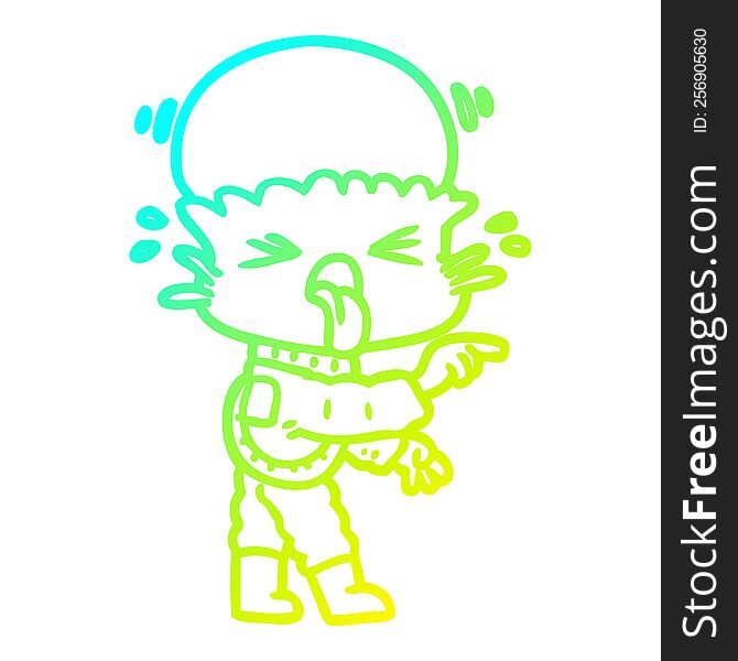 Cold Gradient Line Drawing Weird Cartoon Alien Pointing