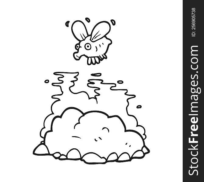 black and white cartoon fly and manure