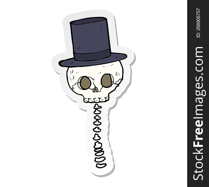Sticker Of A Cartoon Spooky Skull In Top Hat