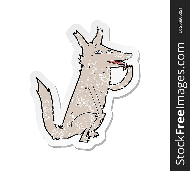 retro distressed sticker of a cartoon wolf licking paw