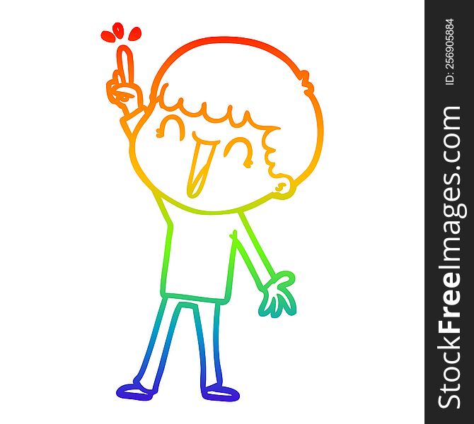 Rainbow Gradient Line Drawing Cartoon Man With Great Idea