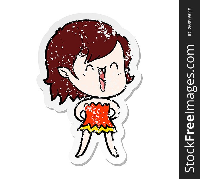 distressed sticker of a cute cartoon happy vampire girl