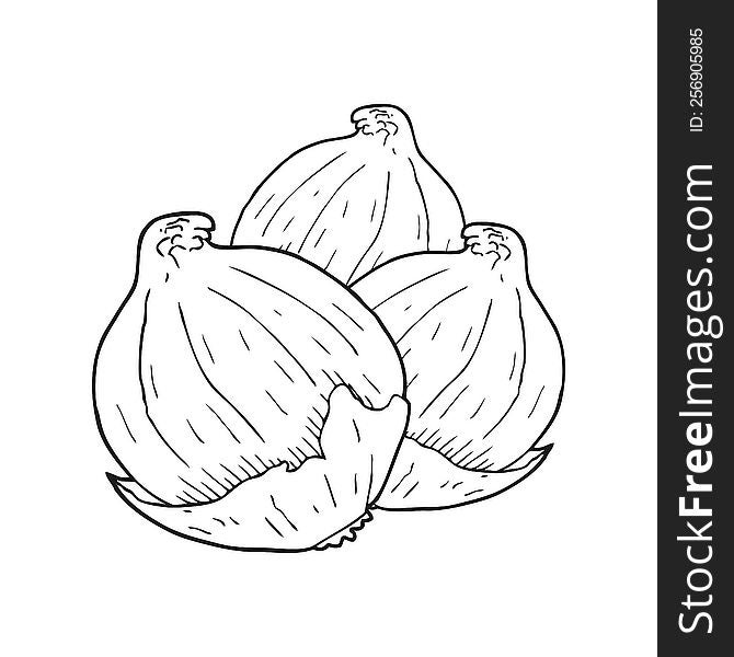 freehand drawn black and white cartoon onions