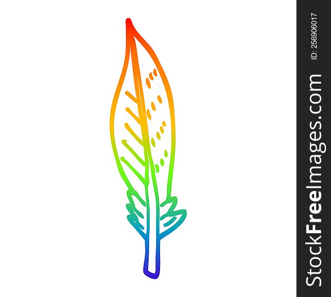 rainbow gradient line drawing of a cartoon green feather