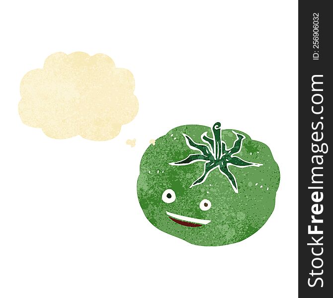 cartoon green tomato with thought bubble