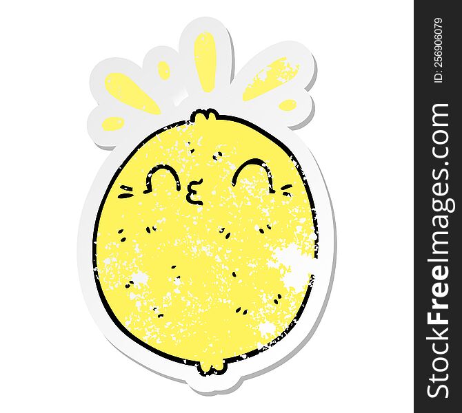 Distressed Sticker Of A Cute Cartoon Lemon