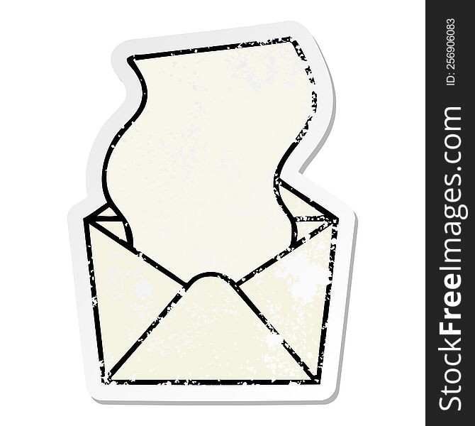 distressed sticker of a quirky hand drawn cartoon letter and envelope