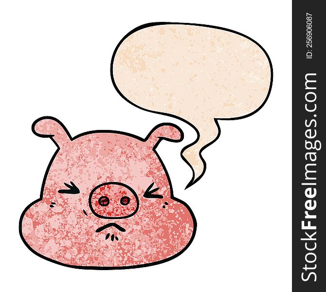 Cartoon Angry Pig Face And Speech Bubble In Retro Texture Style