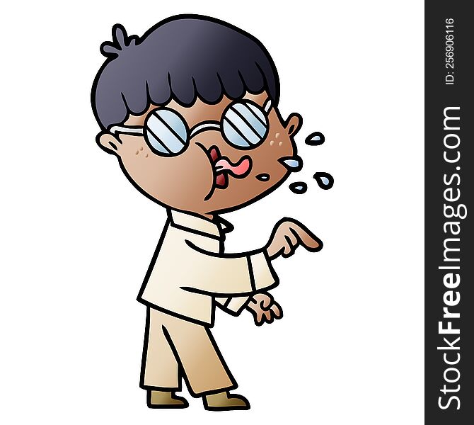 cartoon boy wearing spectacles and making point. cartoon boy wearing spectacles and making point