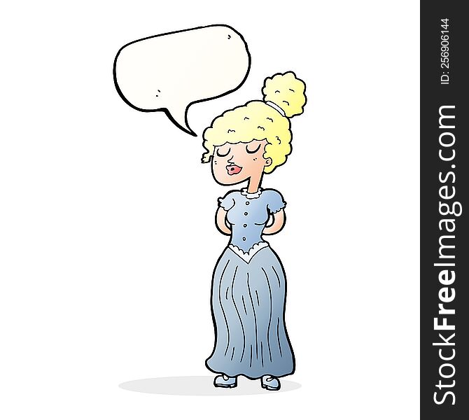 Cartoon Pretty Victorian Woman With Speech Bubble