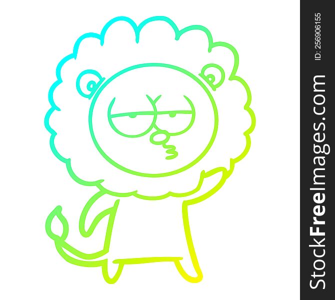 Cold Gradient Line Drawing Cartoon Bored Lion Waving