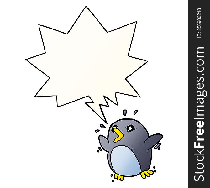 Cartoon Frightened Penguin And Speech Bubble In Smooth Gradient Style