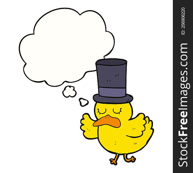 cartoon duck wearing top hat with thought bubble