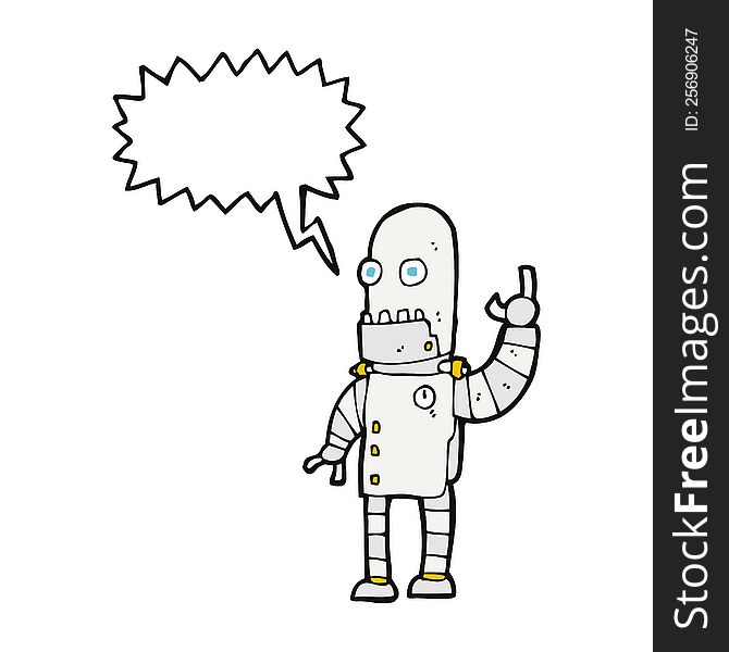 Cartoon Waving Robot With Speech Bubble