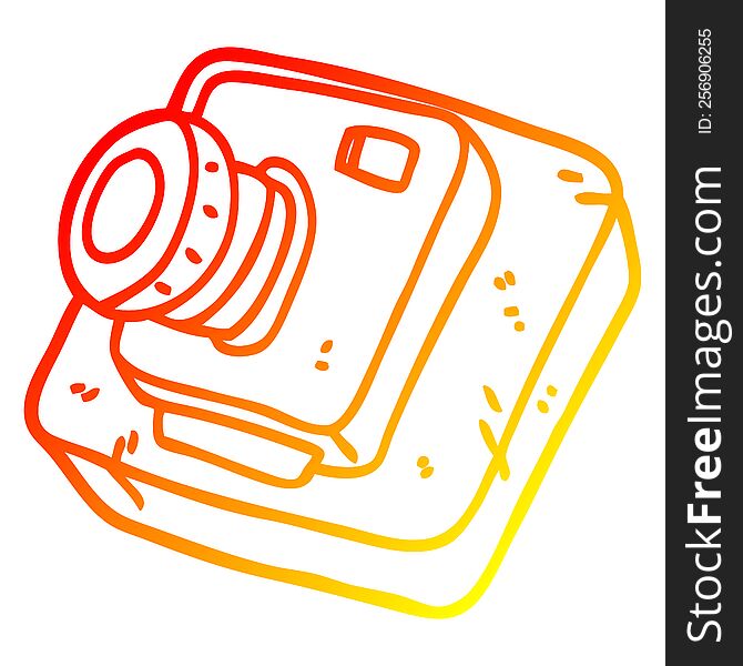 warm gradient line drawing of a cartoon old camera