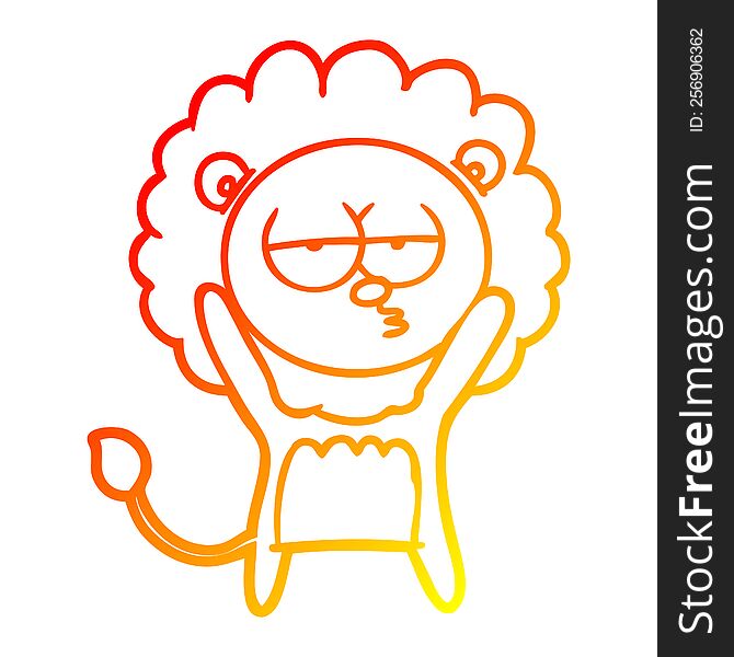 warm gradient line drawing of a cartoon bored lion