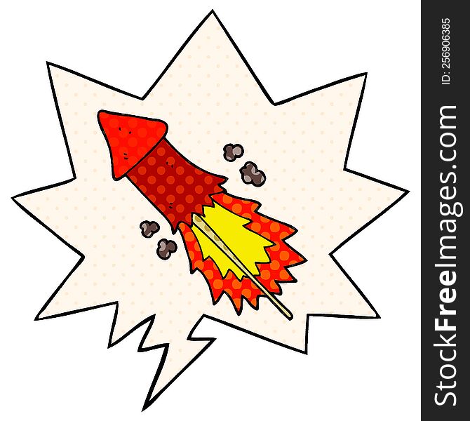cartoon firework with speech bubble in comic book style