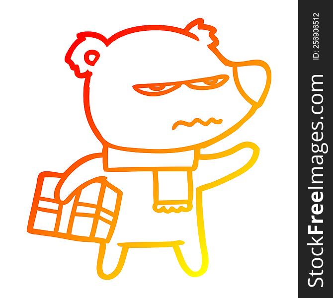 Warm Gradient Line Drawing Angry Bear Cartoon Gift