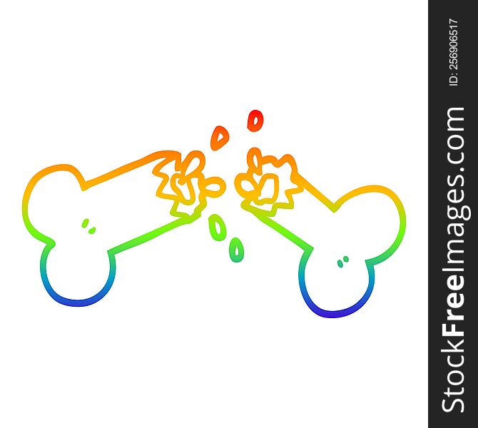 rainbow gradient line drawing of a cartoon snapped bone