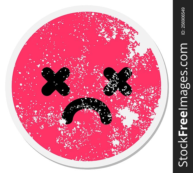 unhappy dead face circular sticker