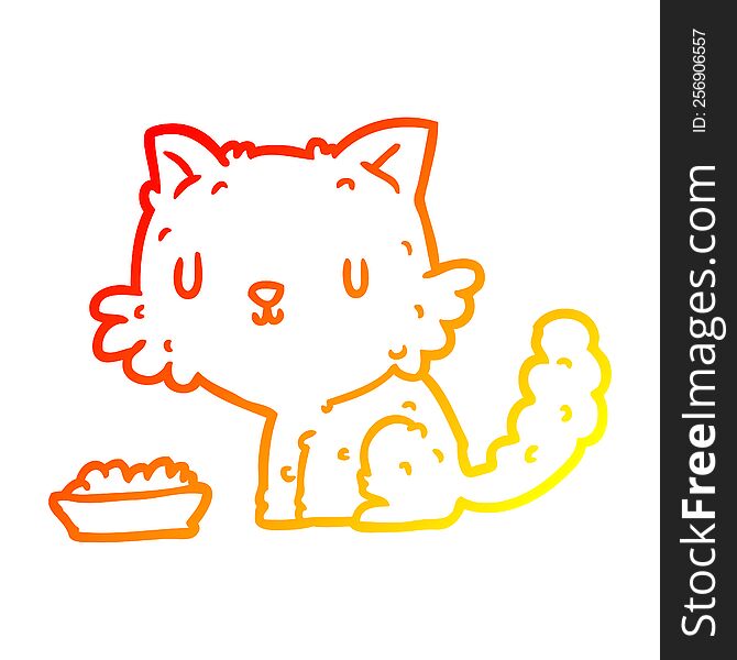 warm gradient line drawing cute cartoon cat and food