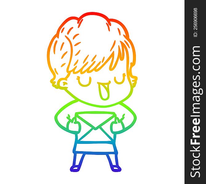 rainbow gradient line drawing of a cartoon woman talking