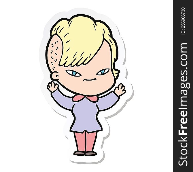 sticker of a cute cartoon girl with hipster haircut