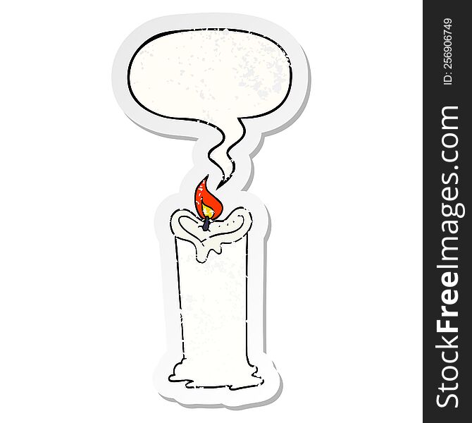 cartoon candle with speech bubble distressed distressed old sticker. cartoon candle with speech bubble distressed distressed old sticker