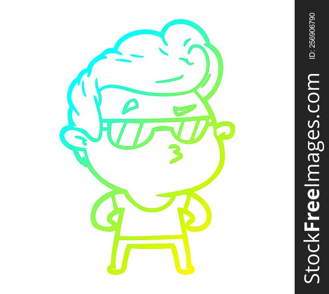 cold gradient line drawing of a cartoon cool guy