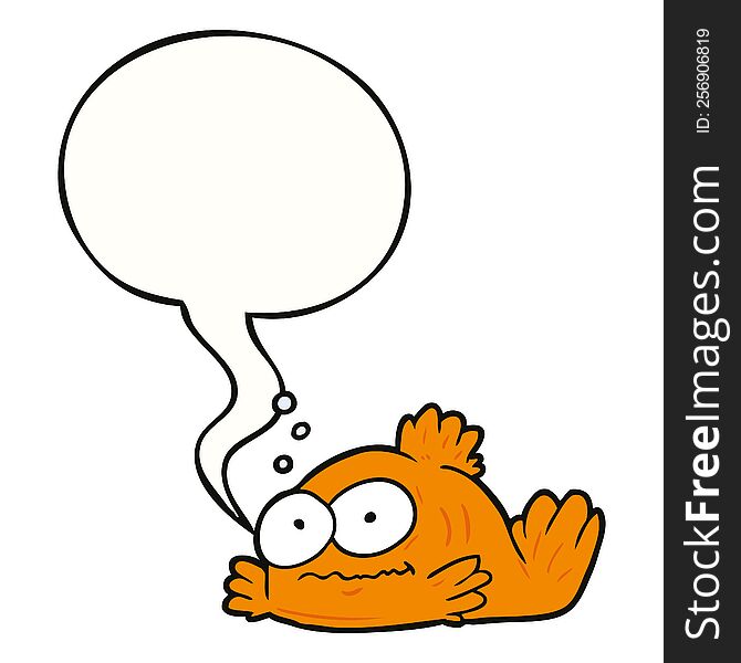 funny cartoon goldfish with speech bubble. funny cartoon goldfish with speech bubble