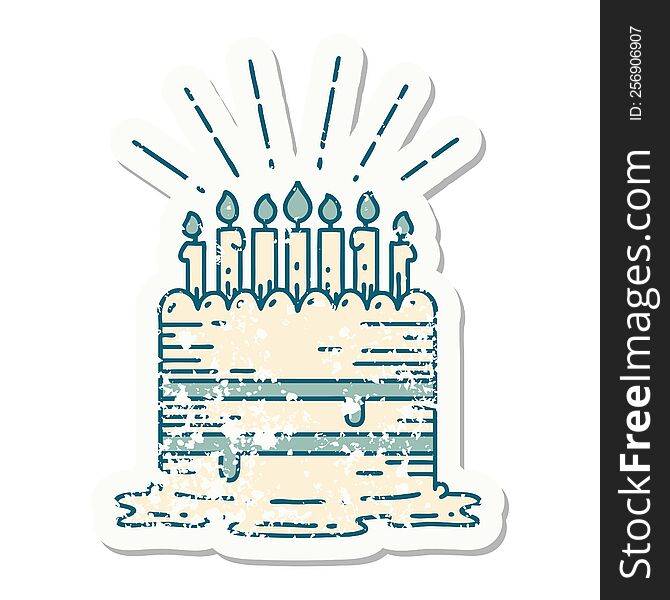 Grunge Sticker Of Tattoo Style Birthday Cake