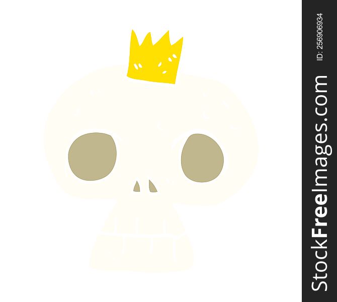 Flat Color Illustration Of A Cartoon Skull With Crown