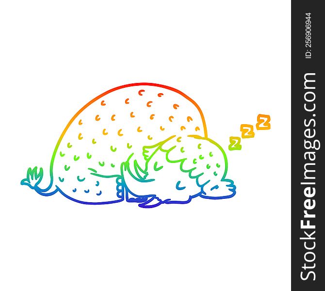 rainbow gradient line drawing of a cartoon mammoth sleeping