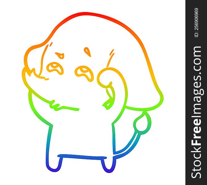 rainbow gradient line drawing of a cartoon elephant remembering