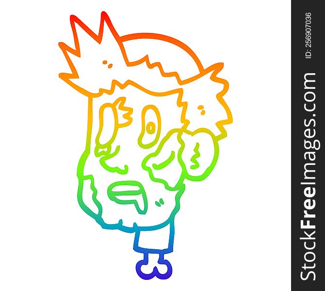 rainbow gradient line drawing of a cartoon zombie head
