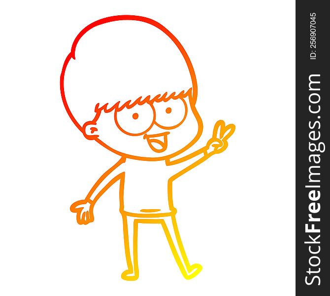 Warm Gradient Line Drawing Happy Cartoon Boy Waving