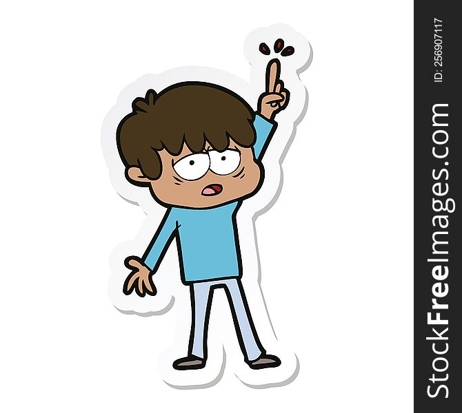 Sticker Of A Cartoon Exhausted Boy