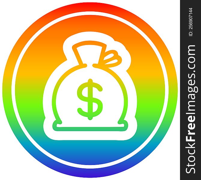 sack of money circular icon with rainbow gradient finish. sack of money circular icon with rainbow gradient finish