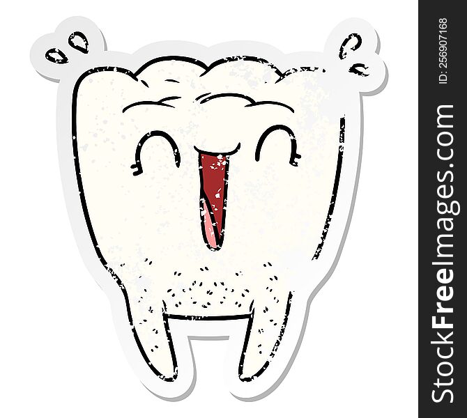 Distressed Sticker Of A Cartoon Happy Tooth