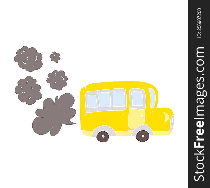 flat color illustration of a cartoon yellow school bus