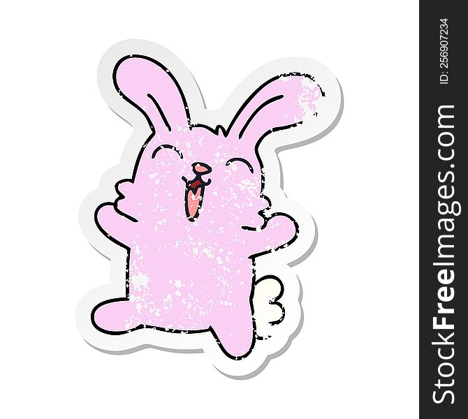 Distressed Sticker Of A Quirky Hand Drawn Cartoon Rabbit