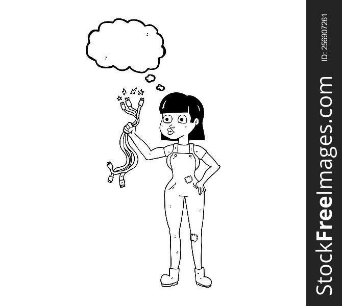 Thought Bubble Cartoon Female Electrician
