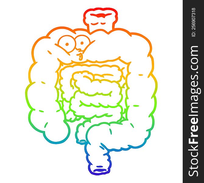 rainbow gradient line drawing of a cartoon surprised intestines