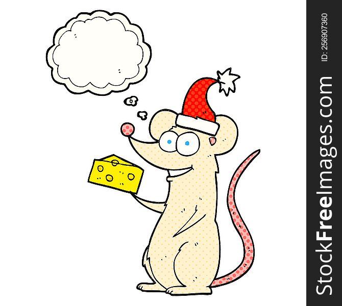 freehand drawn thought bubble cartoon christmas mouse